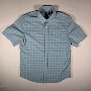 Chaps Men's Short-Sleeve Button-Down Plaid Shirt Large Blue Cotton Blend Casual